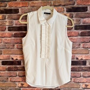 Tommy Hilfiger Sleeveless Collared Blouse Ruffled Front Size Small